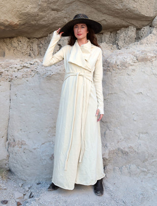 ORGANIC WOOL Cocoon Belted Long Jacket