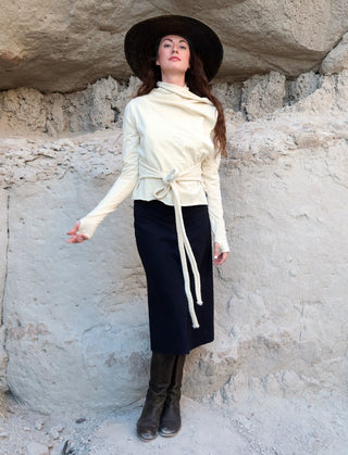 ORGANIC WOOL Cocoon Belted Cropped Jacket