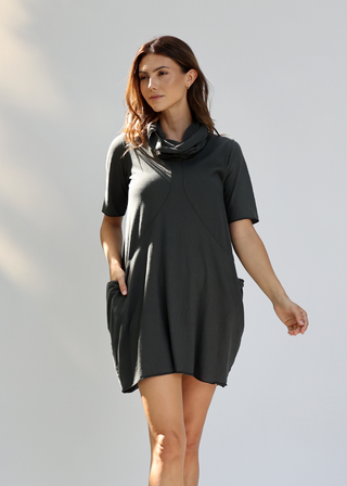 Chunky Cowl Origami Short Dress