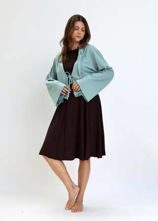 Hooded Kimono Tie Front Cropped Jacket