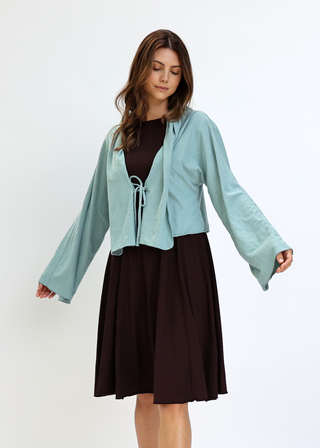 Hooded Kimono Tie Front Cropped Jacket