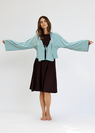 Hooded Kimono Tie Front Cropped Jacket