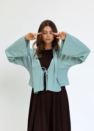 Hooded Kimono Tie Front Cropped Jacket