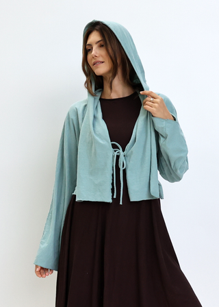 Hooded Kimono Tie Front Cropped Jacket