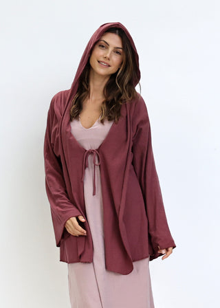 Hooded Kimono Tie Front Tunic Jacket