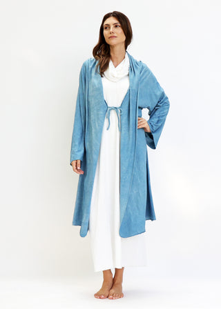Hooded Kimono Tie Belt Below Knee Jacket