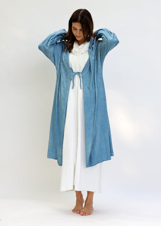 Hooded Kimono Tie Belt Below Knee Jacket