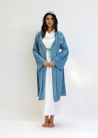 Hooded Kimono Tie Belt Below Knee Jacket