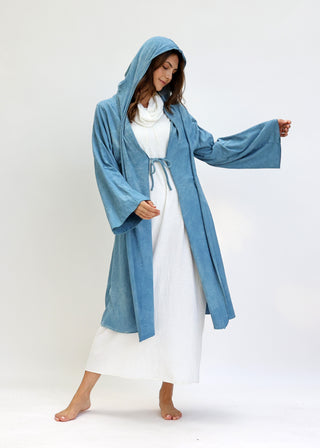 Hooded Kimono Tie Belt Below Knee Jacket