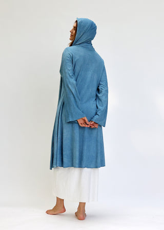 Hooded Kimono Tie Belt Below Knee Jacket