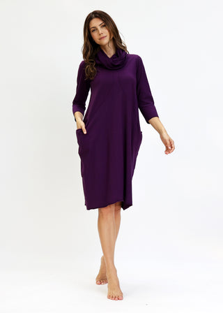 Chunky Cowl Origami Below Knee Dress