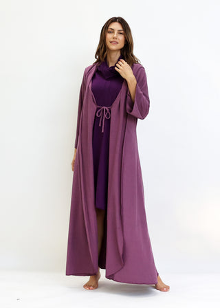 Hooded Kimono Tie Front Long Jacket