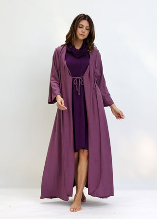 Hooded Kimono Tie Front Long Jacket
