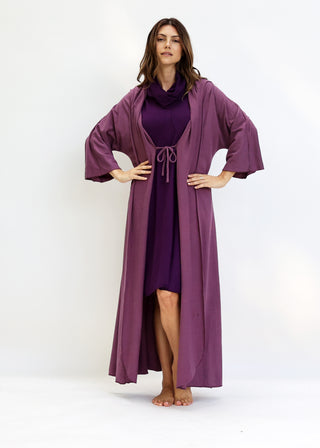 Hooded Kimono Tie Front Long Jacket