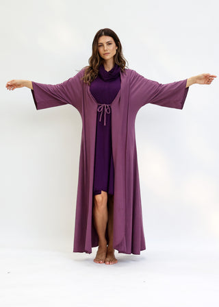 Hooded Kimono Tie Front Long Jacket