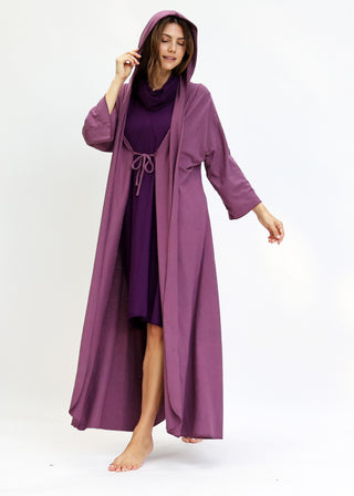 Hooded Kimono Tie Front Long Jacket