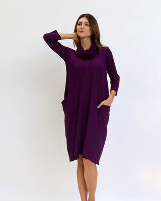 Chunky Cowl Origami Below Knee Dress