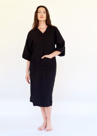 SAMPLE SALE - Ryokan Below Knee Dress / XXS - S / Hemp/Cotton / Midnight (20)