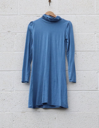 Sale - Turtleneck Puff Sleeve Simplicity Short Dress / S / Light Hemp / Sky (93)