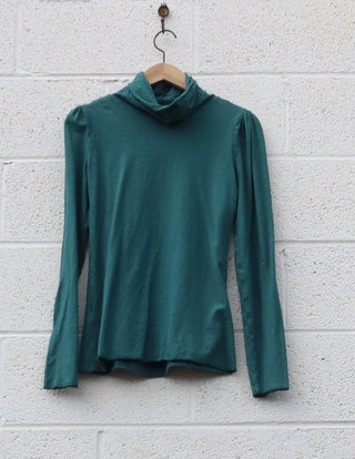 Sale - Turtleneck Puff Sleeve Simplicity Shirt / S / Light Hemp / Raincloud (96)