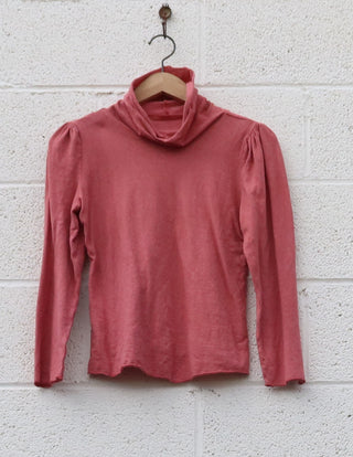 Sale - Turtleneck Puff Sleeve Simplicity Cropped Shirt / S / Light Hemp / Blush (97)