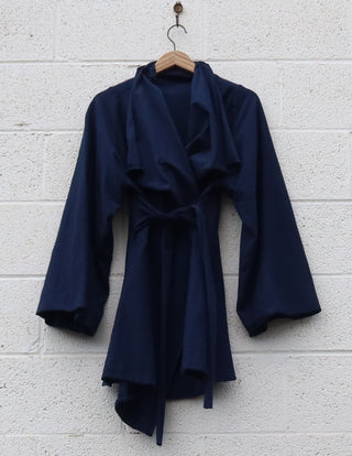 Sale - Cocoon Kimono Belted Tunic Jacket / S / Heavy Stretch Cotton / Sapphire (127)