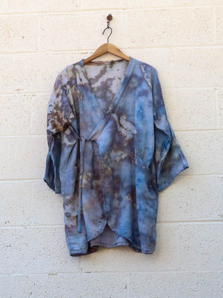 OOAK - Wrap Origami Kimono Tunic / M-XL / Textured Tissue / Ice Dye (199)