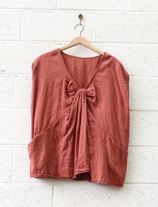 Sale - Heart Origami Shirt Kaftan / M - XL / Double Gauze / Terra-cotta (283)