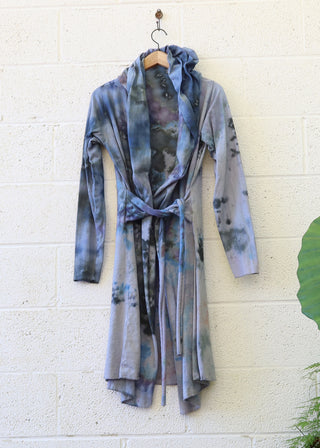 OOAK - Hooded Belted Below Knee Dress / M / MED Hemp/Organic Cotton / Ice Dye (59)