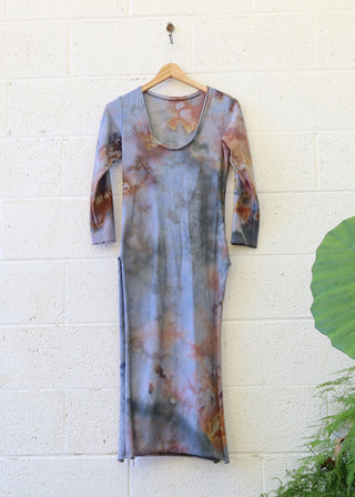 OOAK - Crescent Kameez Below Knee Dress / XS / MED STRETCH Organic Cotton / Ice Dye (61)