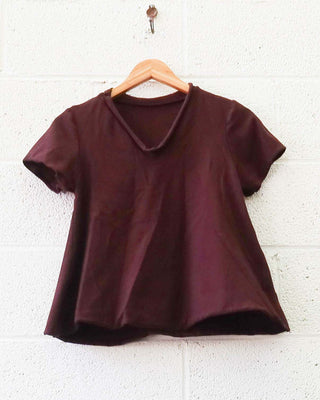 SALE - V-Neck Wanderer Cropped Shirt / S / Cacao / Stretch Cotton (121)