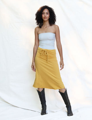 Drawstring Waist Simplicity Below Knee Skirt