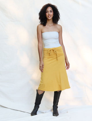 Drawstring Waist Simplicity Below Knee Skirt