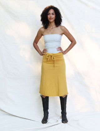 Drawstring Waist Simplicity Below Knee Skirt