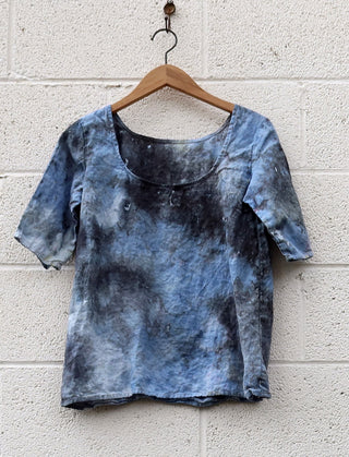 OOAK - Everyday Shift Shirt/ XXS / Organic Linen / Ice Dye (78)