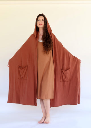 SAMPLE SALE - Hooded 3 Yard Shawl / One Size / Terra-cotta / Med Hemp / (89)