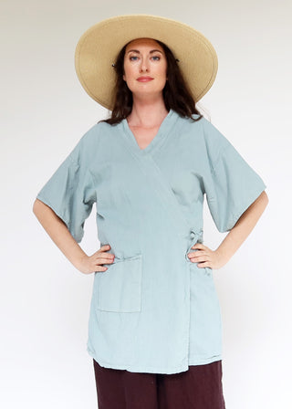 SAMPLE SALE - Ryokan Tunic  / 2XS-S / Hemp Linen / Lagoon / (116)