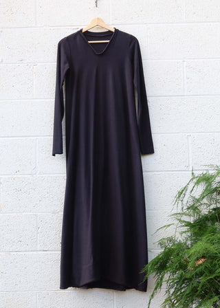 SALE - V-Neck Ojai Long Dress / 2XS / Midnight / Stretch Organic Cotton (30)