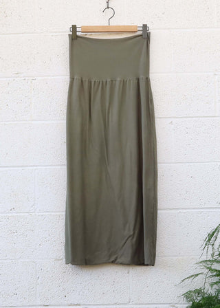 SALE - Pencil Long Skirt / Large / Olive / Stretch Organic Cotton (61)
