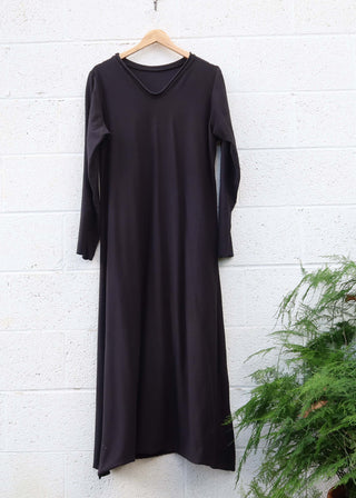 SALE - V-Neck Simplicity Long Dress / 3XL / Midnight / Stretch Organic Cotton (96)