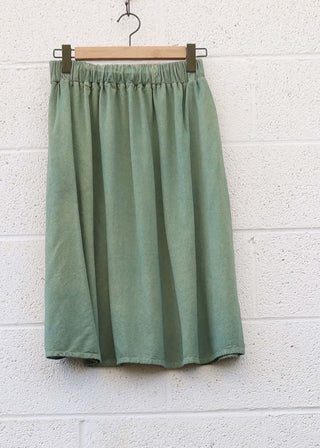 SALE - Mimosa Below Knee Skirt / Sage / L / Raw Silk (143)