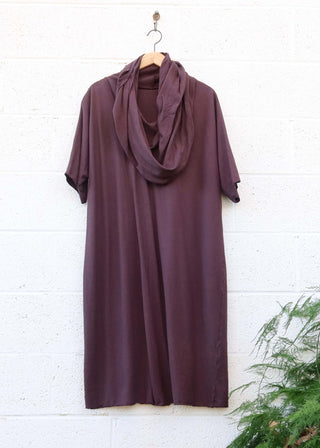 SALE - Super Cowl Poppy  Below Knee Dress /Cacao / 2XS-S / Light Hemp (216)