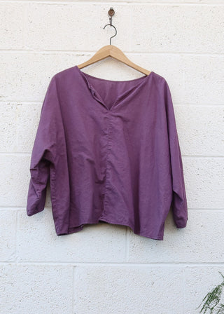 SALE - Sita Poppy Cropped Shirt / Shiitake / M-XL / Hemp Linen (246)