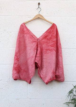 SALE - Flip V Migration Cropped Shirt Kaftan / M-XL / Poppy / Organic linen (279)