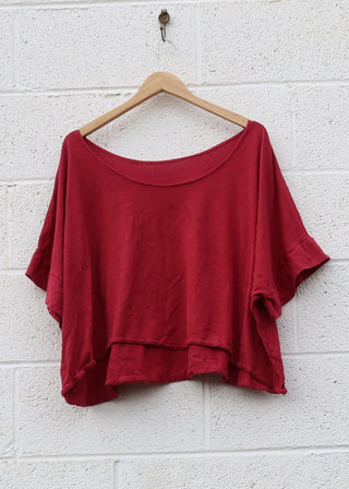 SALE - Everyday Magnolia Cropped Shirt / Red / M-XL / Light Hemp (385)