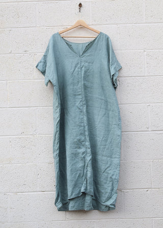 SALE - Sita Magnolia Long Kaftan / M-XL / Lagoon / Organic Linen (394)