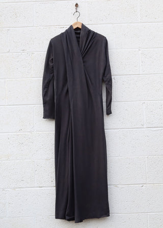 SALE - Shawl Collar Pencil Long Dress / S / Midnight / Med Hemp (396)