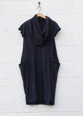 SALE - Super Cowl Origami Below Knee Dress / S / Midnight / Light Hemp (434)