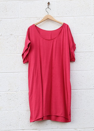 SALE - Everyday Magnolia Short Dress / M-XL / Red / Raw Silk (437)