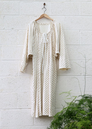SAMPLE SALE - Drawstring Collar Bumble Bee Below Knee Dress / Med - XL / Organic Cotton / Gold-Dot / (97)